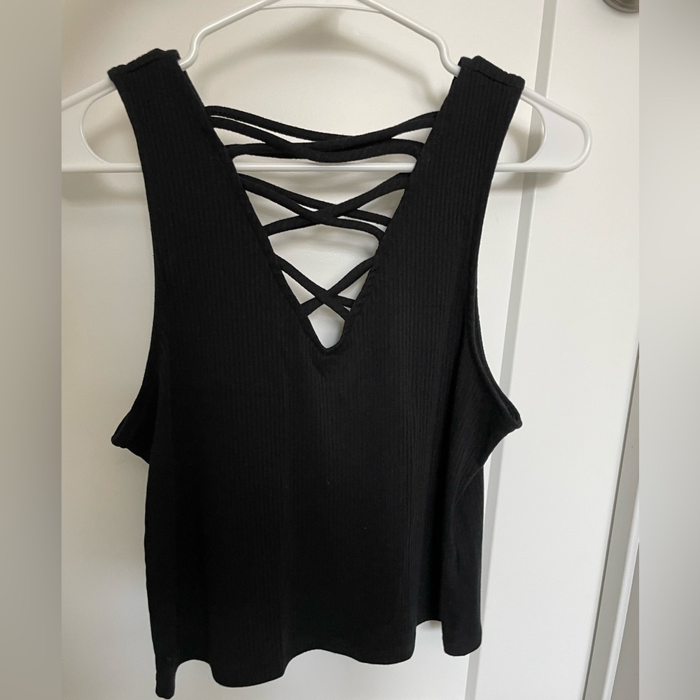 Large Black Tank Top - Crisscross on front and back